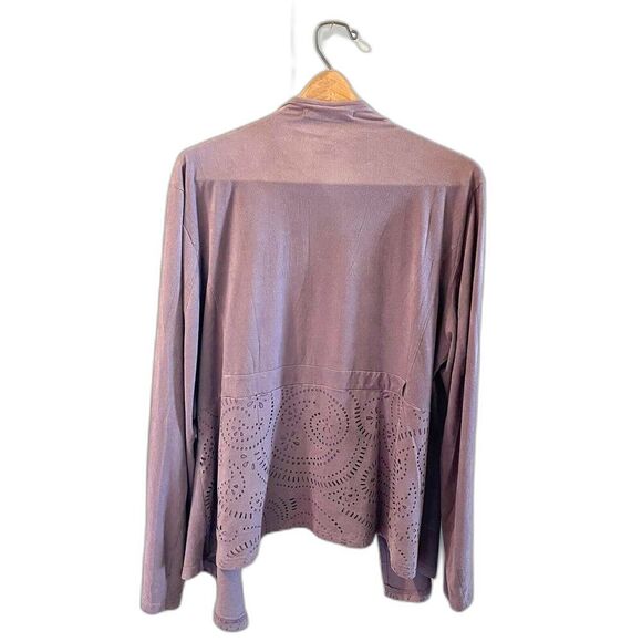 Tara Vao MicroSuede Moto Jacket L Purple Mauve Laser Cut Samaya NWT Lilac Unique - Picture 4 of 9